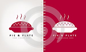 Pie and plate logo vector. Food design. Cake vector logo